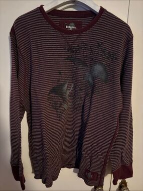 Express Men’s Long Sleeve Striped Shirt - Burgundy and Gray